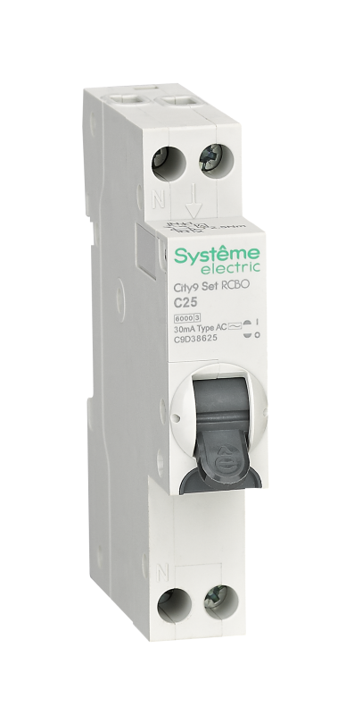 Выключатель автоматический дифференциального тока 2п (1P+N) C 25А 30мА тип AC 6кА City9 18мм SE C9D38625