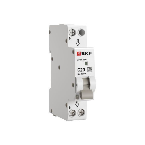 Выключатель автоматический дифференциального тока 1мод. C 20А 30мА тип А 6кА АВДТ-63М (электрон.) PROxima EKF D636EA20C30