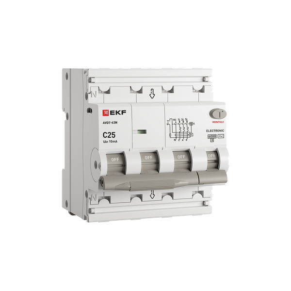 Выключатель автоматический дифференциального тока 4п (3P+N) C 25А 10мА тип A 6кА АВДТ-63N электронный PROxima EKF D63N46EA25C10