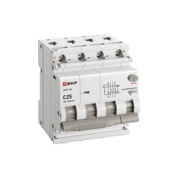 Выключатель автоматический дифференциального тока 4п (3P+N) C 25А 300мА тип A 6кА АВДТ-63N электромеханич. PROxima EKF D63N46MA25C300