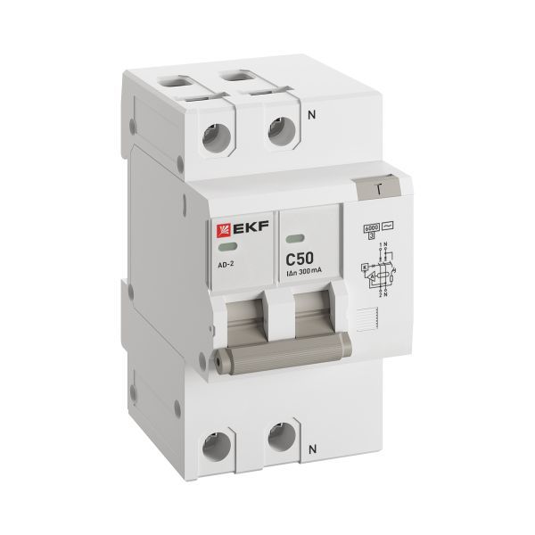Выключатель автоматический дифференциального тока C 50А 300мА тип AC 6кА АД-2 (электрон.) защита 270В PROxima EKF DA2-6-50-300-pro