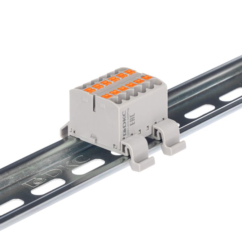 Блок распределительный с горизонт. адаптером на рейку шир. 35мм зажим push-in 12 точек подключения 2.5кв.мм сер. DKC DTP1-012-04SPUG-H