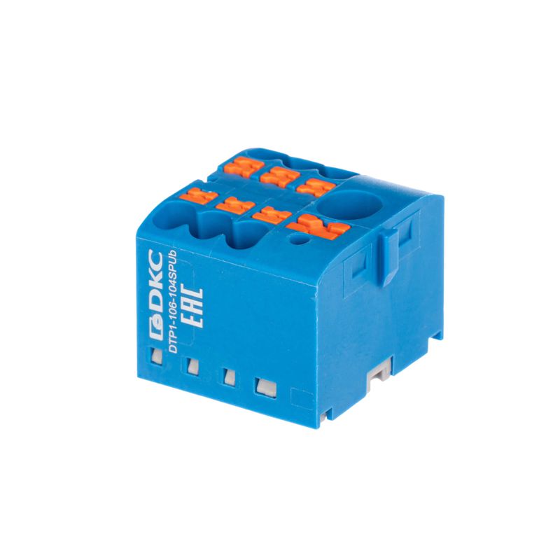 Блок распределительный зажим push-in 1 ввод 6кв.мм 6 точек подключения 2.5кв.мм син. DKC DTP1-106-104SPUB