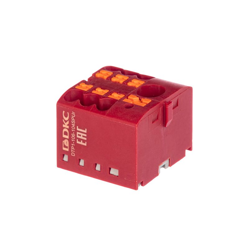 Блок распределительный зажим push-in 1 ввод 6кв.мм 6 точек подключения 2.5кв.мм красн. DKC DTP1-106-104SPUR