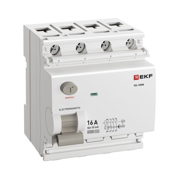 Выключатель дифференциального тока 4п 16А 10мА тип A 6кА ВД-100N электромех. PROxima EKF E1046MA1610