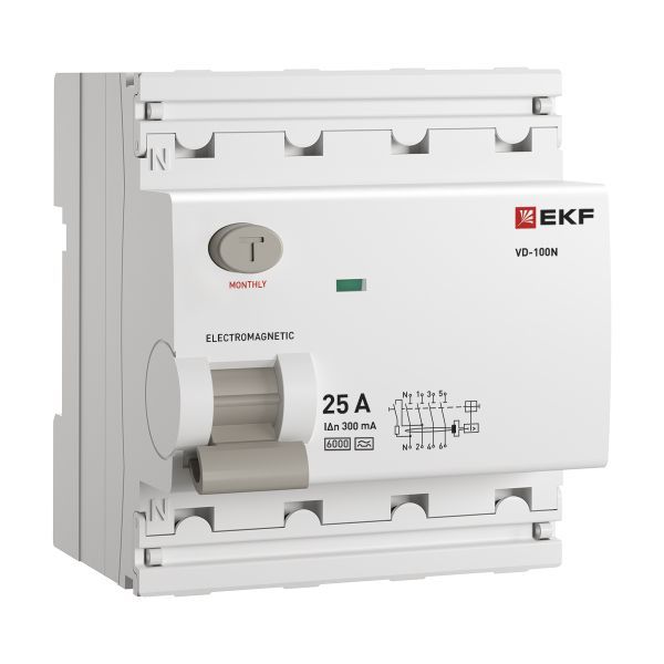 Выключатель дифференциального тока 4п 25А 300мА тип A 6кА ВД-100N электромех. PROxima EKF E1046MA25300