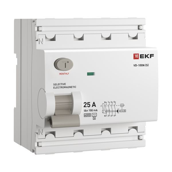 Выключатель дифференциального тока 4п 25А 100мА тип AC 6кА ВД-100N (S) электромех. PROxima EKF E1046MS25100