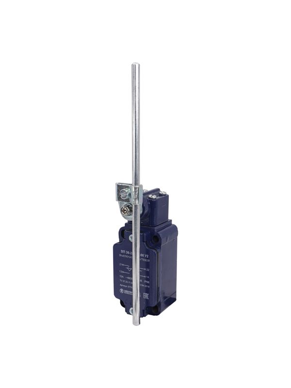 Выключатель путевой ВП 36-2553М-66 У2 1НО+1НЗ 3А IP66 круглый стальной рычаг регулир. по длине инерционный 30х60мм без сальника Электротехник ET007308