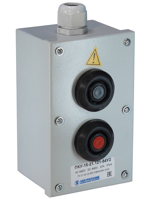 Пост кнопочный ПКУ-15-21.121-54 У2 (1хКЕ081/2(1з+1р) черн. + 1хКЕ081/2(1з+1р) красн. + PG-19) пост управ. Электротехник ET008513
