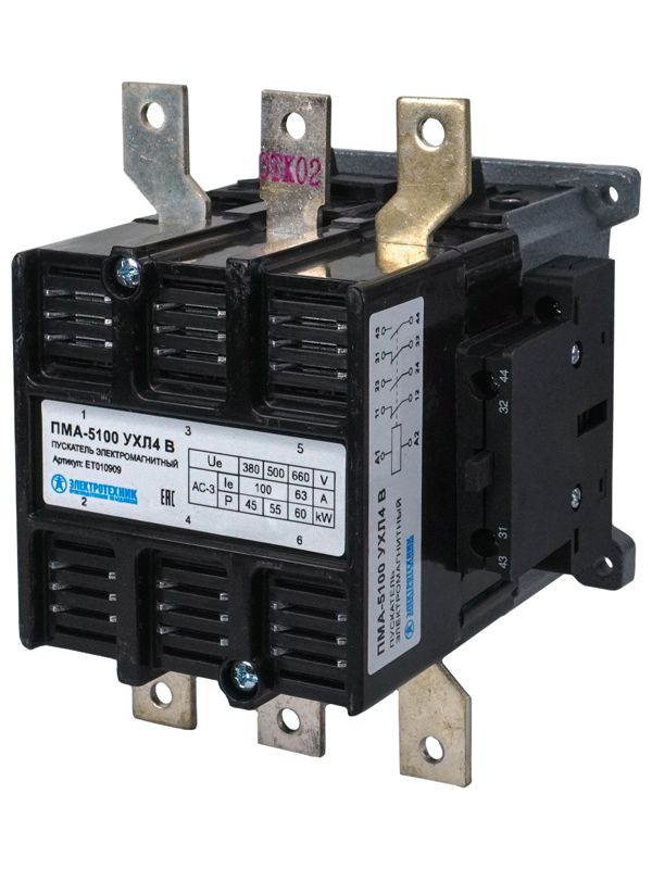 Пускатель ПМА-5100 УХЛ4В 100А кат. 380В 2НО+2НЗ IP00 без реле Электротехник ET010909