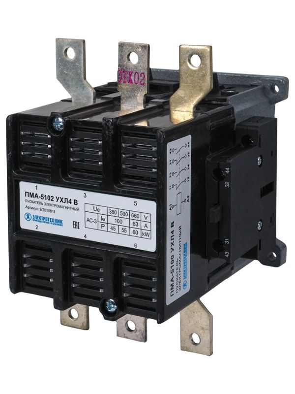 Пускатель ПМА-5102 УХЛ4 В 100А кат. 380В 2НО+2НЗ IP00 без реле Электротехник ET010911