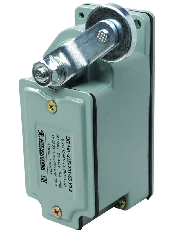 Выключатель путевой ВП 16Г-23Б-231-55 У2.3 1НО+1НЗ IP55 рычаг с роликом без сальника ход влево самовозврат Электротехник ET011799