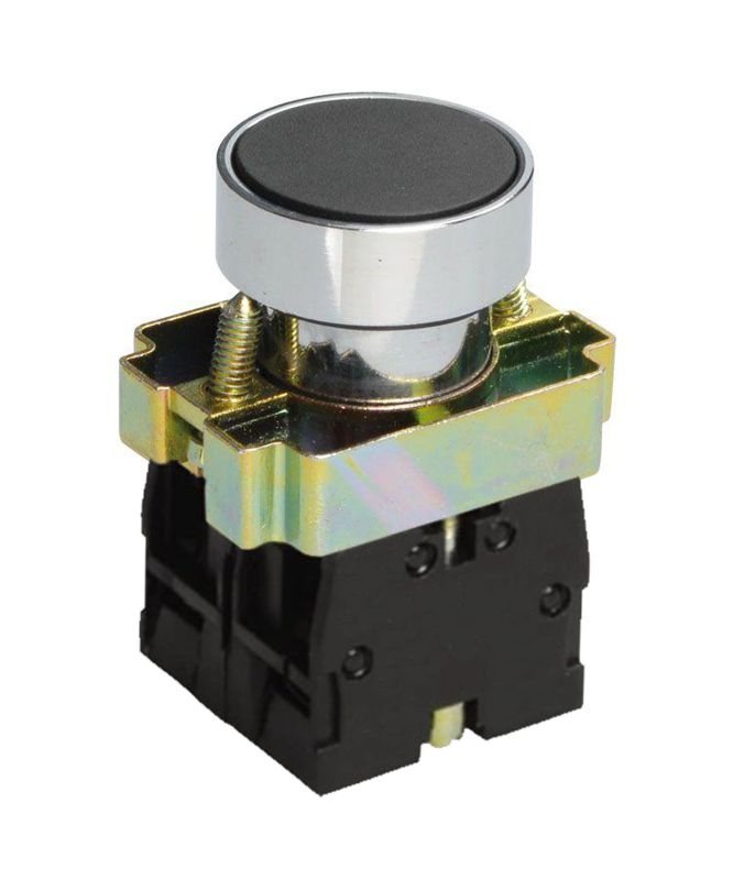 Выключатель кнопочный LAY5-ВА25 без подсветки 1НО+1НЗ цилиндр хром d22мм черн. Электротехник ET012084