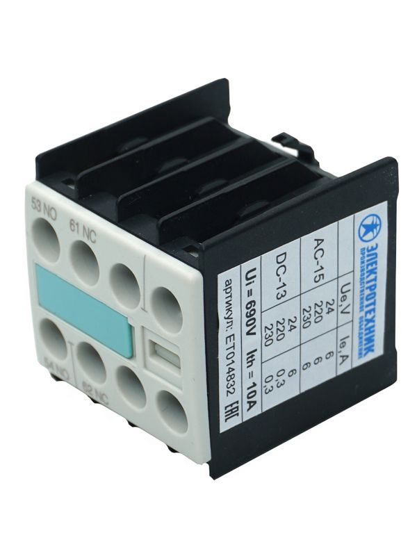 Блок-контакт 3RH1911-1FA11 1НО+1НЗ для контакторов типоразмера S00 фронтальный винт. клеммы IP20 Электротехник ET014832