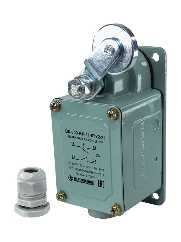 Выключатель конечн. ВК-300-БР-11-67У2-31 рычаг с роликом; с сальником ход вправо; самовозврат; ступень 3- 61мм IP67 Электротехник ET502347