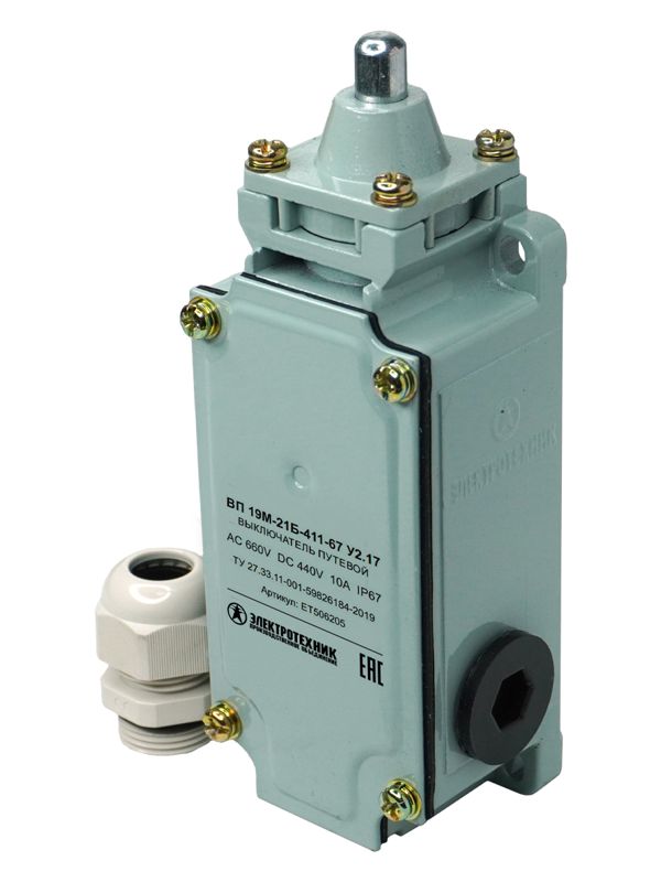 Выключатель путевой ВП 19М-21Б-411-67 У2.17 4п (3НО+1НЗ) IP67 толкатель Электротехник ET506205