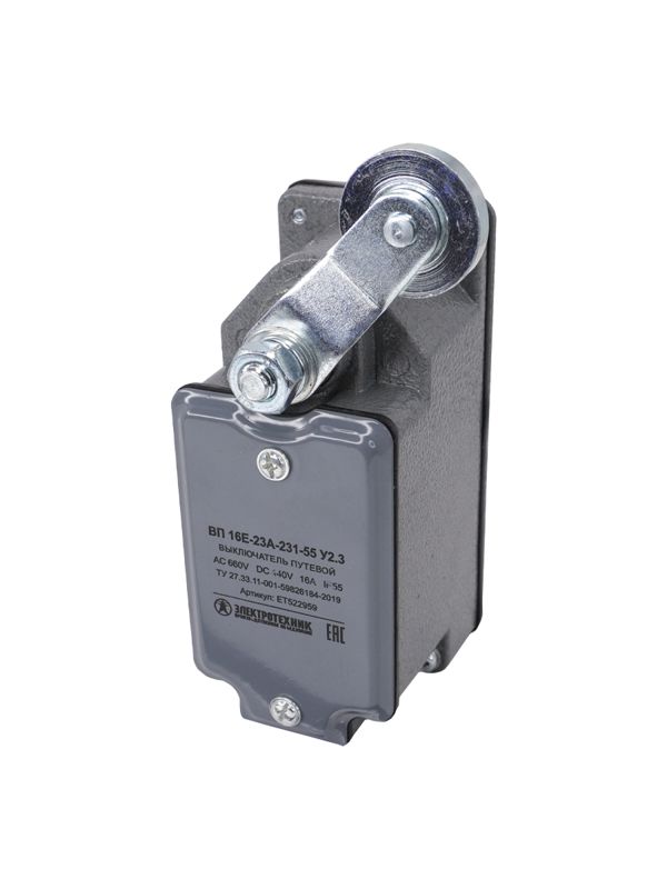 Выключатель путевой ВП 16Е-23А-231-55 У2.3 1НО+1НЗ IP55 рычаг с роликом с сальником ход вправо самовозврат Электротехник ET522959