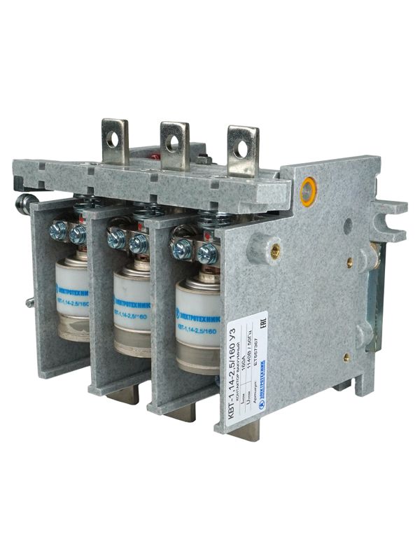 Контактор вакуумный КВТ-1.14-2.5/160-3 У3 3п 160А кат. 380В 2НО+1НЗ IP00 без реле Электротехник ET557367