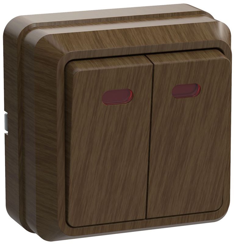 Выключатель 2-кл. ОП Октава 10А IP20 ВС20-2-1-ОД с индикацией дуб GENERICA EVO21-K04-10-DC