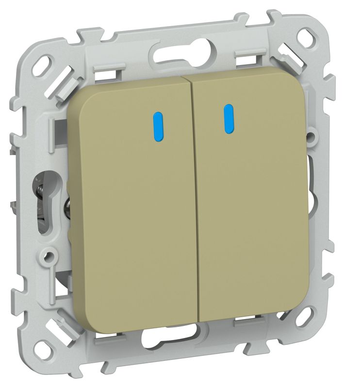 Выключатель проходной 2-кл. СП FLITE ВС62-1-1-ФлО 10А с индикацией механизм олив. IEK FI-V22-1-10-1-K26