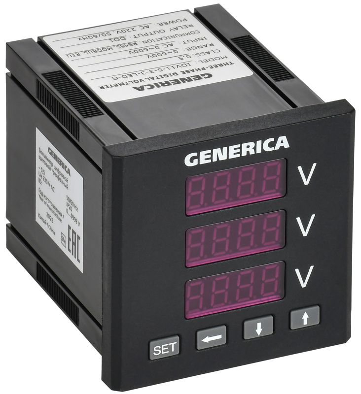 Вольтметр цифровой щитовой 3ф DO RS-485 72х72 LED GENERICA IDV11-5-3-3-LED-G