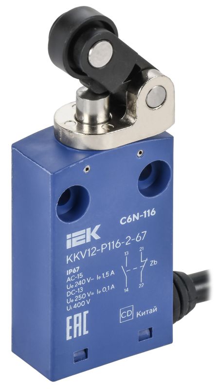 Выключатель концевой C6N-116 IP67 толкатель с рычажным роликом прав. IEK KKV12-P116-2-67