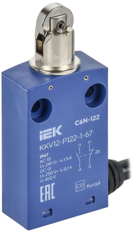 Выключатель концевой C6N-122 IP67 толкатель с нажимным роликом IEK KKV12-P122-1-67