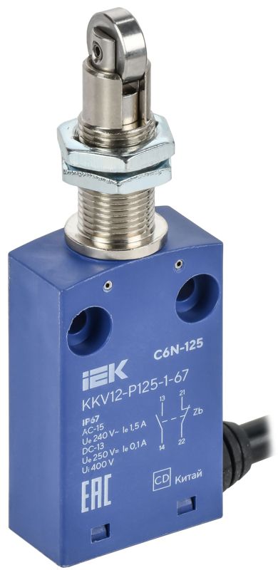 Выключатель концевой C6N-125 IP67 вертикал. толкатель с нажимным роликом резьбовое крепление IEK KKV12-P125-1-67