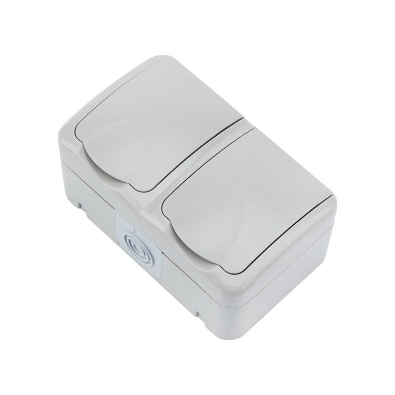 Блок розеток 2-м ОП Mini OG IP54 горизонт. с заземл. сер. Kranz KR-78-0806