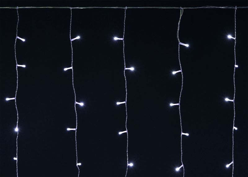 Гирлянда "Бахрома" 4.5х0.7м 200LED бел. IP44 провод прозр. 230В транзит IEK LGDU301-2-200-L3-T-S-44