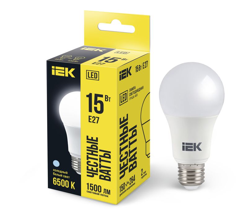 Лампа светодиодная A60 15Вт грушевидная 230В 6500К E27 IEK LLE-A60-15-230-65-E27