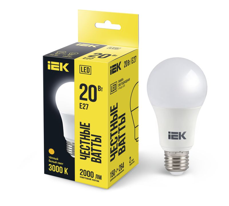 Лампа светодиодная A60 20Вт грушевидная 230В 3000К E27 IEK LLE-A60-20-230-30-E27