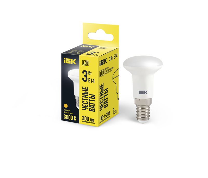Лампа светодиодная R39 3Вт 3000К тепл. бел. E14 300лм 230-240В IEK LLE-R39-3-230-30-E14