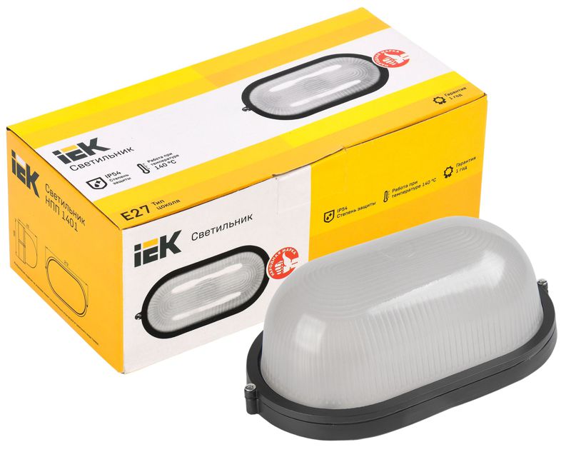 Светильник НПП 1401 60Вт E27 IP54 черн. овал IEK LNPP0-1401-1-060-K02