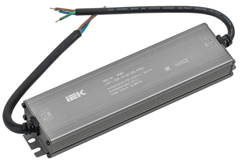 Драйвер LED ИПСН-PRO 5050 150Вт 12В блок-шнуры IP67 IEK LSP1-150-12-67-33-PRO