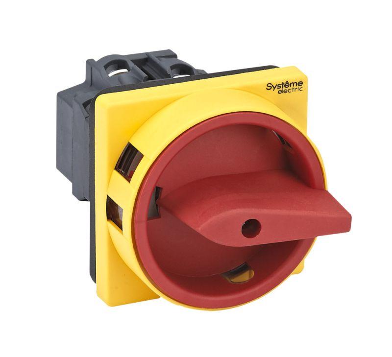 Выключатель-разъединитель 4п 20А IP20 с красн. рукоят. на дверцу 4 винтами с замком SE MSD20410R