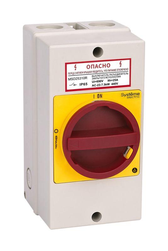 Выключатель-разъединитель главный аварийный 4п 25А IP65 закрытого исп. с замком SE MSD25411R