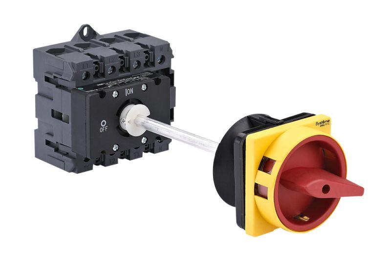 Выключатель-разъединитель 4п 80А IP20 с красн. выносн. рукоят. на дин-рейке/плате с замком SE MSD80440R
