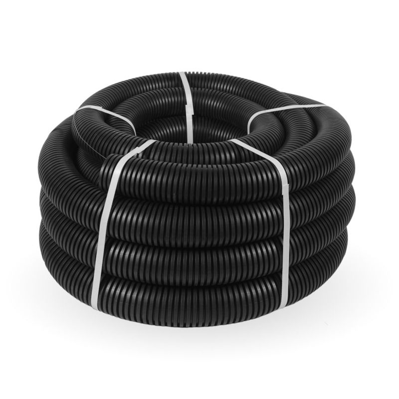 Труба гофрированная ПНД тяжелая d63мм с протяжкой 750 Н безгалоген. (HF) стойкая к УФ черн. (уп.15м) Промрукав PR.026341