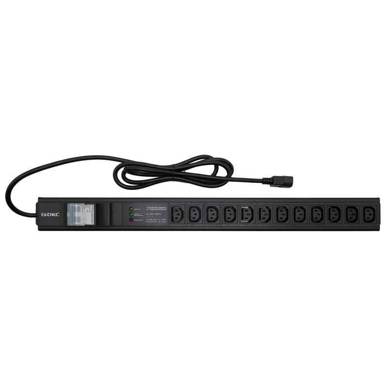 Блок распределения питания 12-м 10А C13 сетевой фильтр вх.разъем C14 разъем C14 для 19дюйм шкафов с 2п авт. выкл. защита от перенапряж. вертикал. с индикатором сети DKC R5VIEC12CBOP