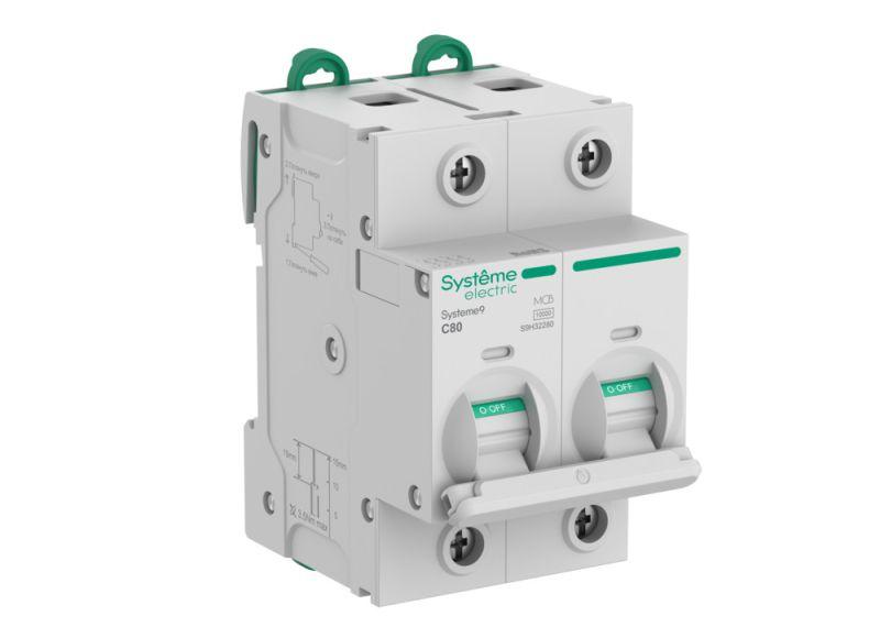 Выключатель автоматический 2п C 80А 10кА Systeme9 400В 27мм SE S9H32280