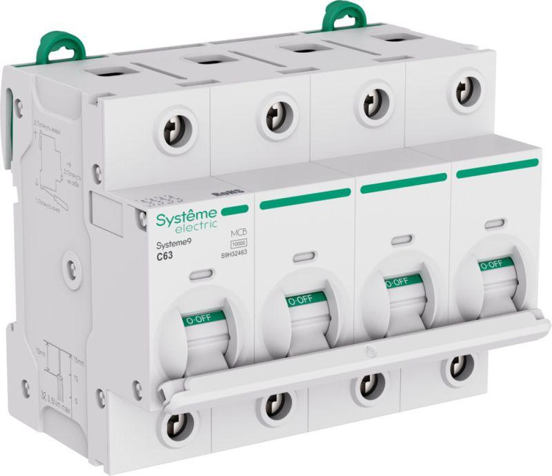 Выключатель автоматический 4п C 63А 10кА Systeme9 400В 27мм SE S9H32463