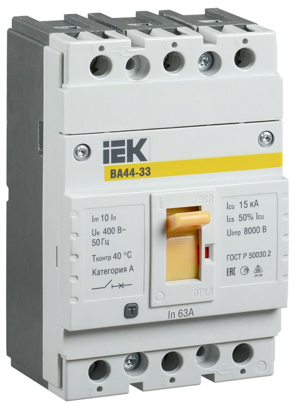 Выключатель автоматический 3п 63А 15кА ВА44 33 IEK SVA4410-3-0063