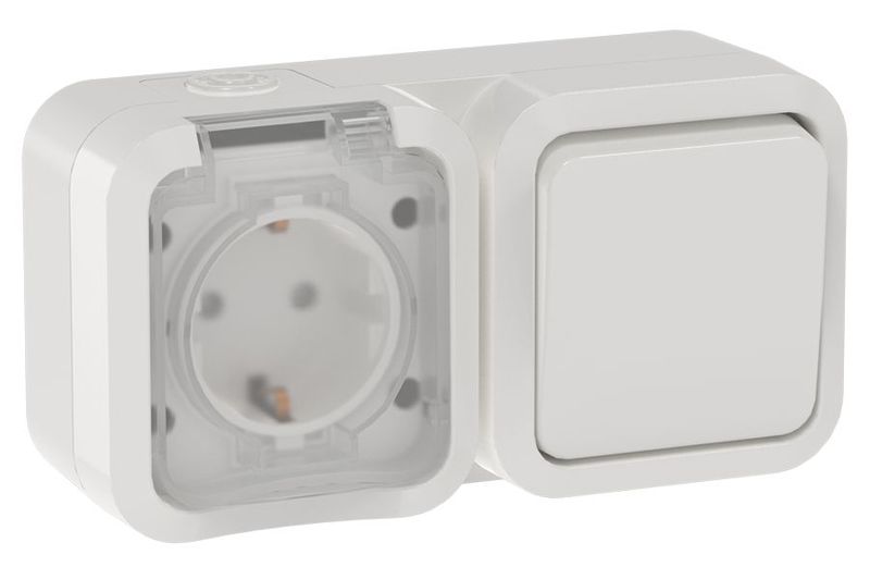 Блок ОП TORS TS342 (розетка + выключатель) 16А IP55 горизонт. бел. IEK TS-G10-6-55-V-K01