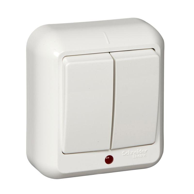 Выключатель 2-кл. ОП Прима 10А IP20 с индикацией сл. кость (опт. упак.) SchE VA5U-213-S