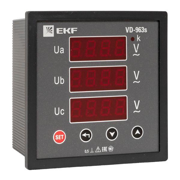 Вольтметр цифровой VD-963s на панель 96х96 (квадратный вырез) 3ф в коротком корпусе PROxima EKF VD-963s