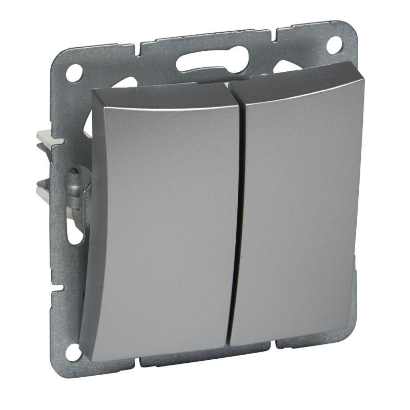 Выключатель 2-кл. СП Дуэт 10А IP20 с индикацией механизм серебр. SchE WDE000353