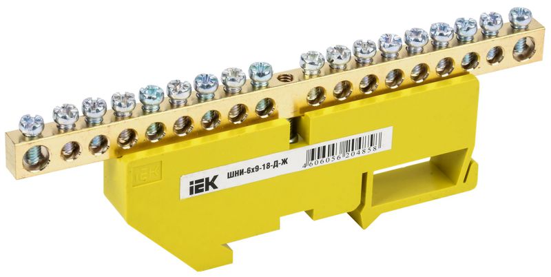 Шина PE "земля" на DIN-изоляторе ШНИ-6х9-18-Д-Ж IEK YNN10-69-18D-K05