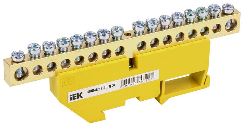 Шина PE "земля" на DIN-изол. ШНИ 8х12-16-Д-Ж IEK YNN10-812-16D-K05