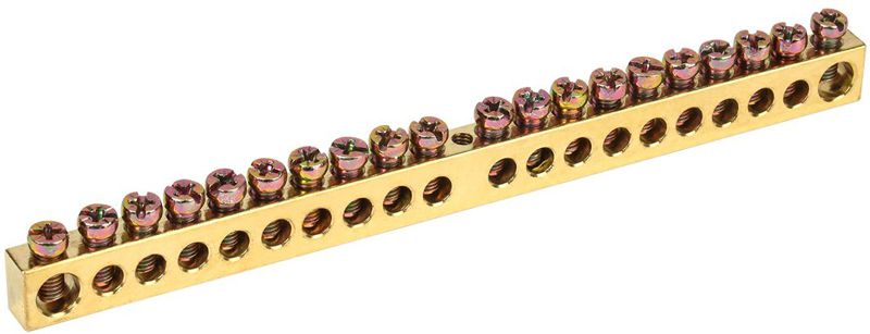 Шина PEN "земля-ноль" 8х12мм 20/1 (20групп/крепеж по центру) IEK YNN20-20-100